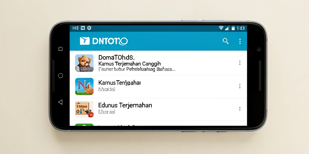 Antarmuka pengguna aplikasi Kamus Terjemahan DOMTOTO yang intuitif.