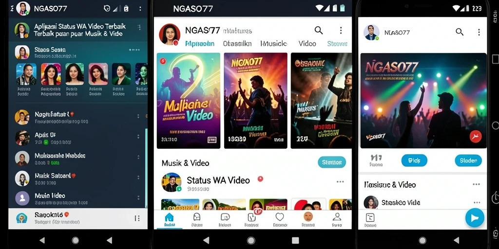Antarmuka NGASO77 menampilkan koleksi video musik menarik untuk status WA.